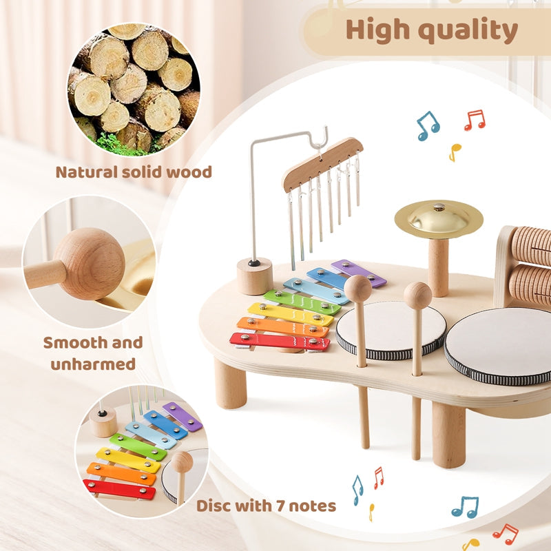 Houten Muziektafel | Educatief Muziekinstrument voor Kinderen, Inclusief Trommels, Xylofoon & Bekkens, +1 Jaar