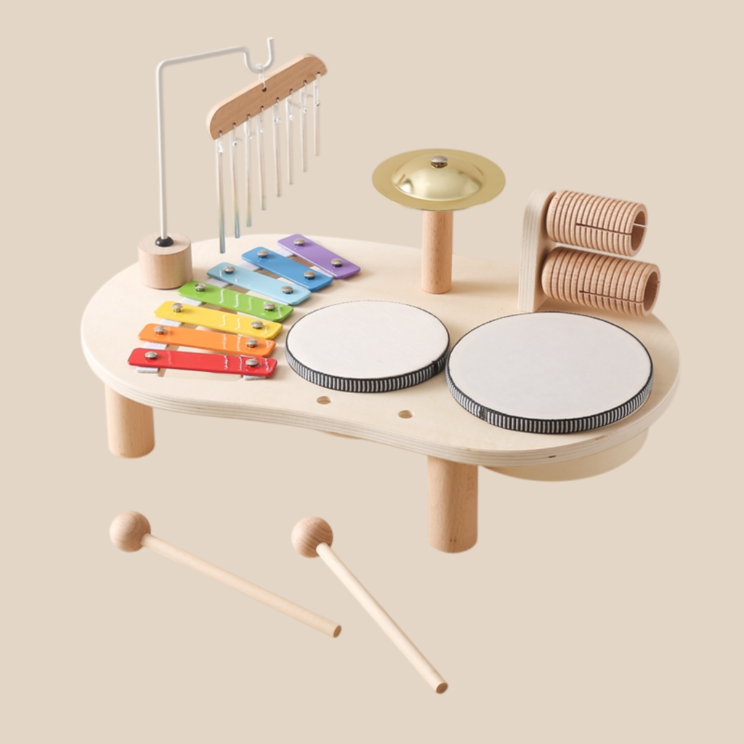 Houten Muziektafel | Educatief Muziekinstrument voor Kinderen, Inclusief Trommels, Xylofoon & Bekkens, +1 Jaar