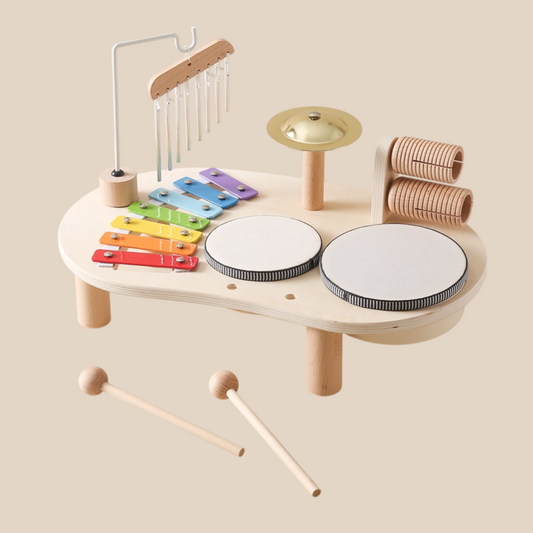 Houten Muziektafel | Educatief Muziekinstrument voor Kinderen, Inclusief Trommels, Xylofoon & Bekkens, +1 Jaar