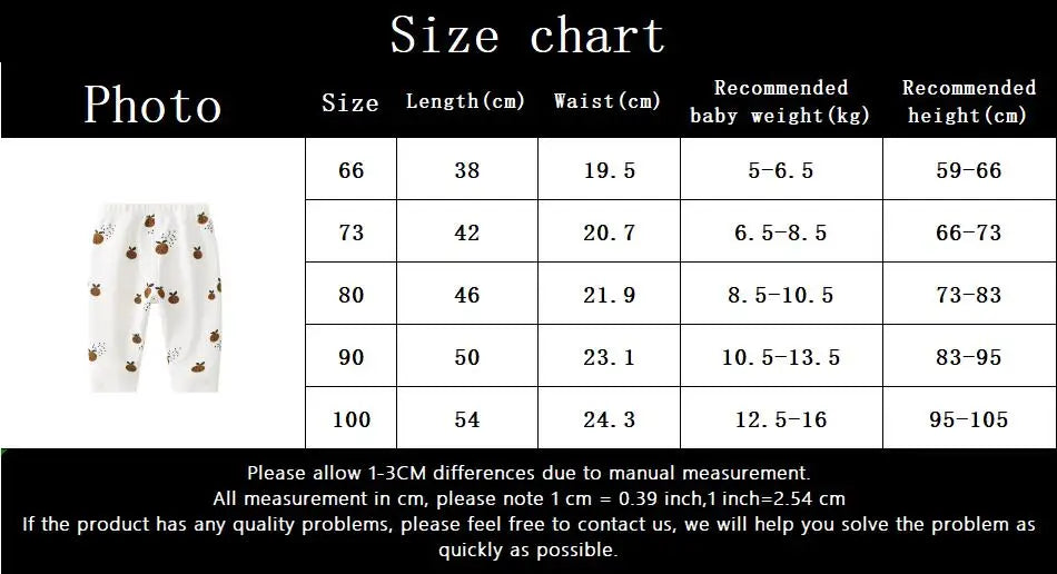 Maattabel baby legging van biologisch katoen met lengtes, taille, gewicht en lengte-aanbevelingen