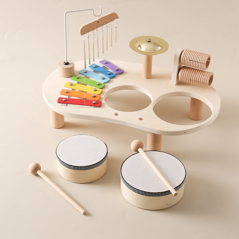 Houten Muziektafel | Educatief Muziekinstrument voor Kinderen, Inclusief Trommels, Xylofoon & Bekkens, +1 Jaar