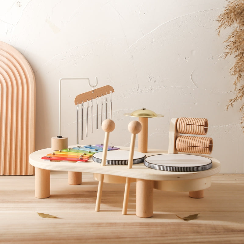 Houten Muziektafel | Educatief Muziekinstrument voor Kinderen, Inclusief Trommels, Xylofoon & Bekkens, +1 Jaar