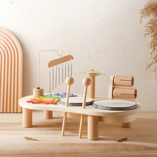Houten Muziektafel | Educatief Muziekinstrument voor Kinderen, Inclusief Trommels, Xylofoon & Bekkens, +1 Jaar