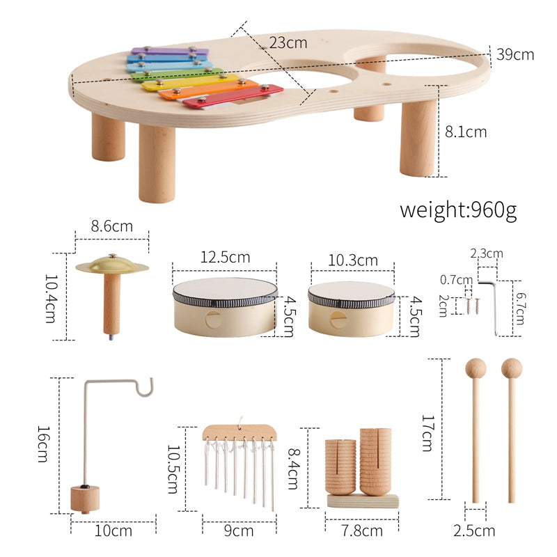 Houten Muziektafel | Educatief Muziekinstrument voor Kinderen, Inclusief Trommels, Xylofoon & Bekkens, +1 Jaar
