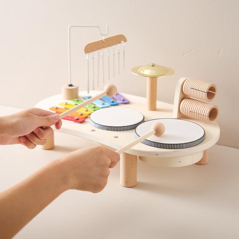 Houten Muziektafel | Educatief Muziekinstrument voor Kinderen, Inclusief Trommels, Xylofoon & Bekkens, +1 Jaar